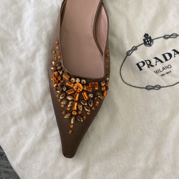 Prada | Crystal Satin Pointed Toe Mules - Picture 3 of 9